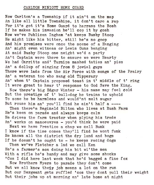 Carlton Miniott Home Guard poem