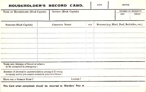 Householder's Record Card